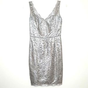 David's Bridal Metallic Silver Lace Dress